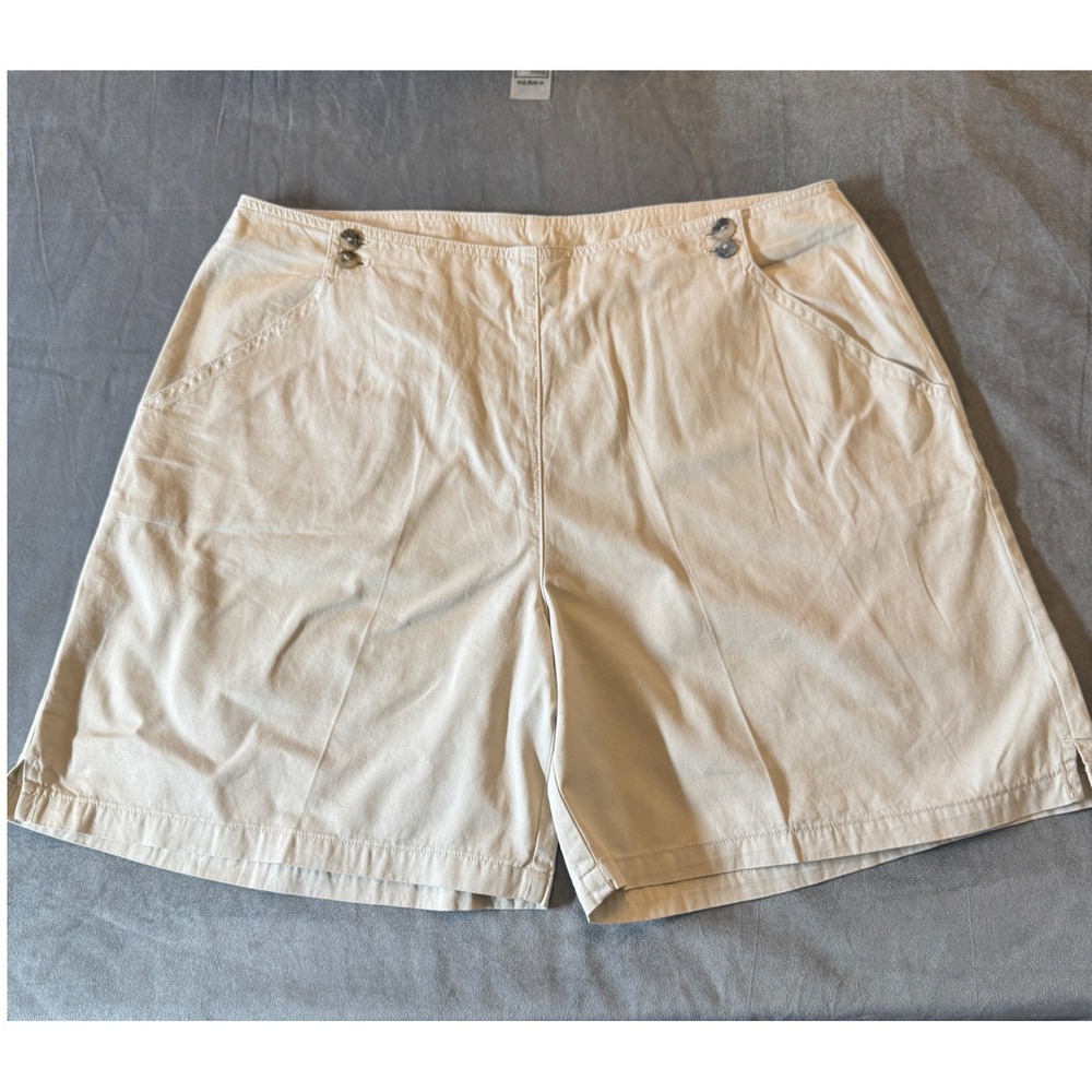 J.Jill Womens Shorts 16 Beige Cotton High Rise Button‎ Detail Coastal Classic